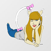 katmeisje raamsticker (Vel)