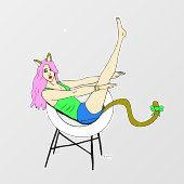 katmeisje raamsticker (Vel)