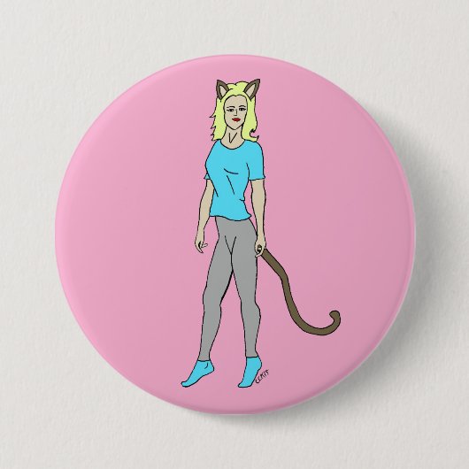 katmeisje ronde button 7,6 cm (Voorkant)