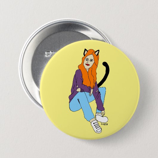 katmeisje ronde button 7,6 cm (Voorkant /achterkant)