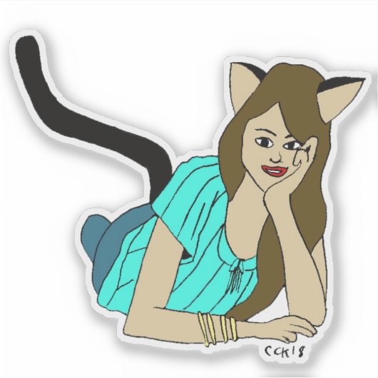 katmeisje sticker (Voorkant)