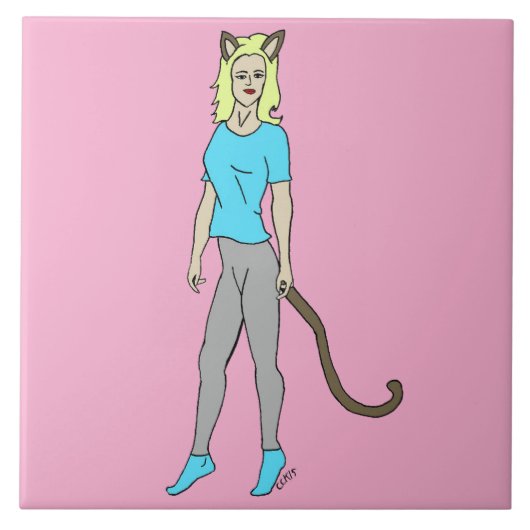 katmeisje tegeltje (Voorkant)