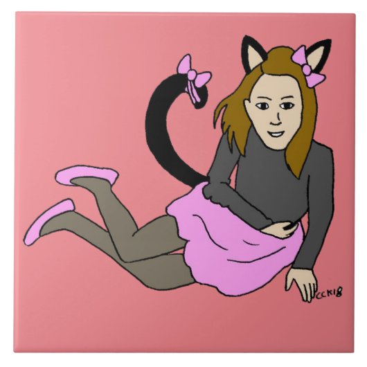 katmeisje tegeltje (Voorkant)