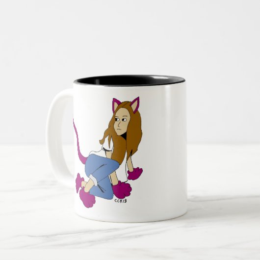 katmeisje tweekleurige koffiemok (Voorkant links)