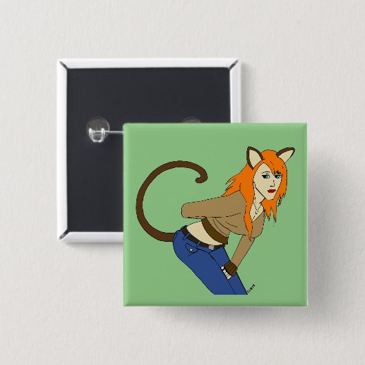 katmeisje vierkante button 5,1 cm (Voorkant /achterkant)