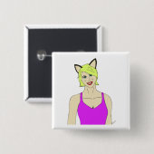 katmeisje vierkante button 5,1 cm (Voorkant /achterkant)