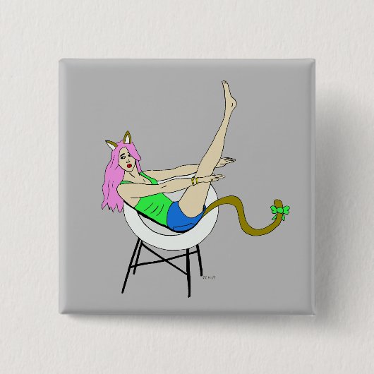 katmeisje vierkante button 5,1 cm (Voorkant)