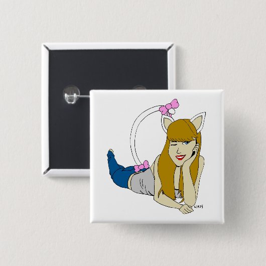 katmeisje vierkante button 5,1 cm (Voorkant /achterkant)