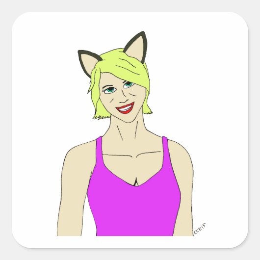 katmeisje vierkante sticker (Voorkant)