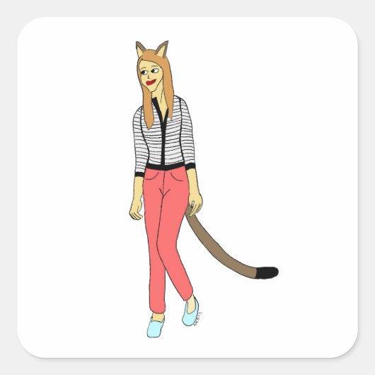 katmeisje vierkante sticker (Voorkant)