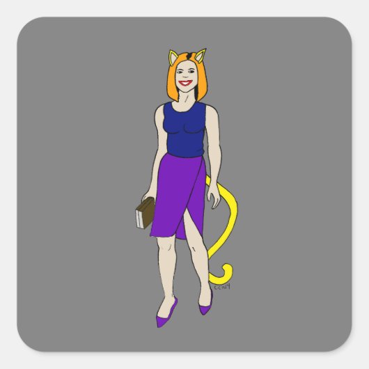 katmeisje vierkante sticker (Voorkant)