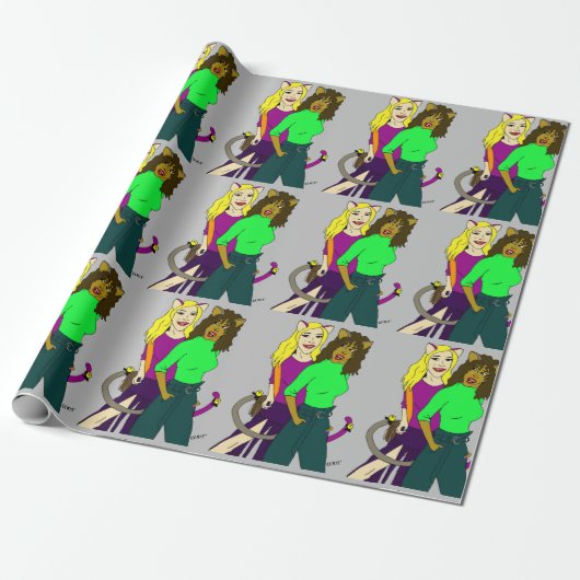 katmeisjes cadeaupapier (Uitgerold)