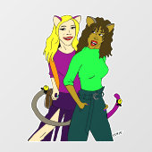 katmeisjes raamsticker (Vel)