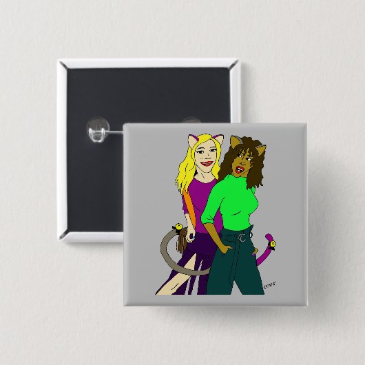 katmeisjes vierkante button 5,1 cm (Voorkant /achterkant)