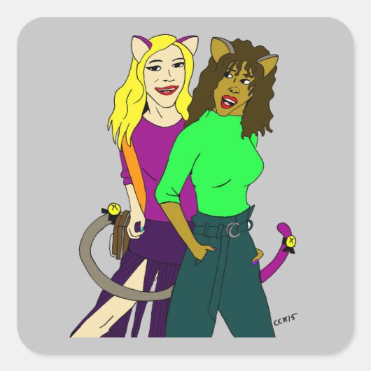 katmeisjes vierkante sticker (Voorkant)
