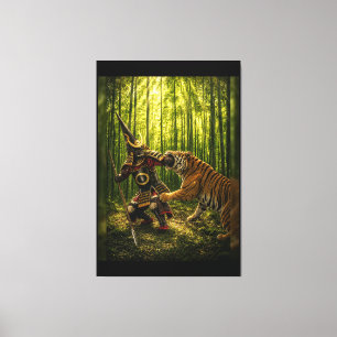 Kato Kiyomasa Samurai en springende tijger 40x60 Canvas Afdruk
