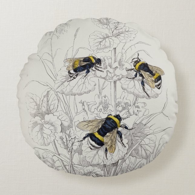 Katoeages Bumble Bee Diagram Rond Kussen (Voorkant)