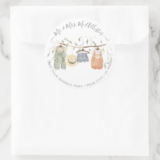 Katoen babykleding Waterverf Ronde Sticker (Tas)