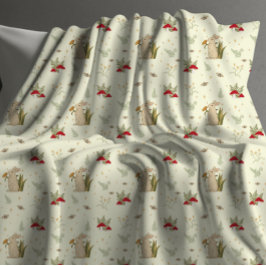 Katoen beige botanische rode champignons fleece deken