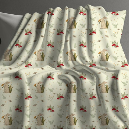 Katoen beige botanische rode champignons fleece deken