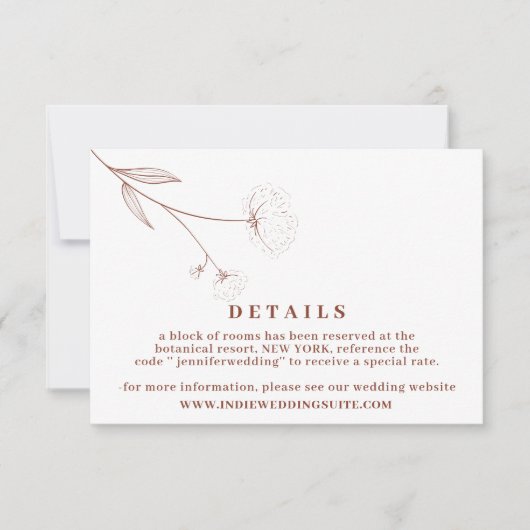 Katoen bloem Boho Terracotta Indie Wedding Detail Kaart (Voorkant)