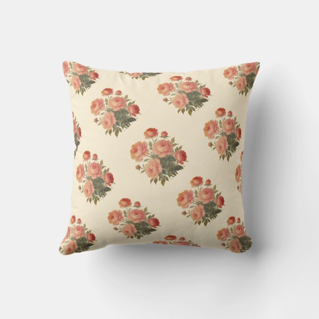 Katoen  Bloemen Roze pioenen Kussen (Achterkant)