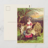 Katoen boerenvrouw met Waterverf Koe Briefkaart (Voorkant / Achterkant)