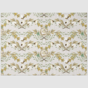 Katoen Boll  Floral Foliage Mustard Craft Tissuepapier