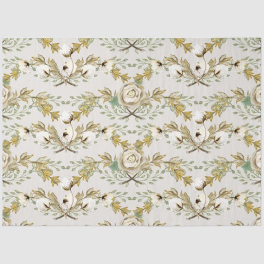 Katoen Boll  Floral Foliage Mustard Craft Tissuepapier (Voorkant)