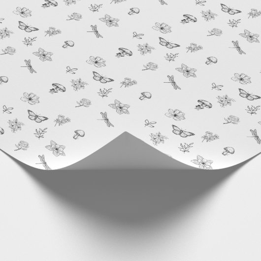 Katoen - champignon, bloemkool, vlinderbloemonmidd cadeaupapier (Hoek)