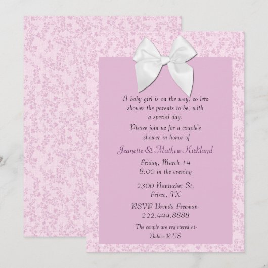 Katoen Chic Couple's Baby Girl Shower Invitation Kaart (Voorkant / Achterkant)