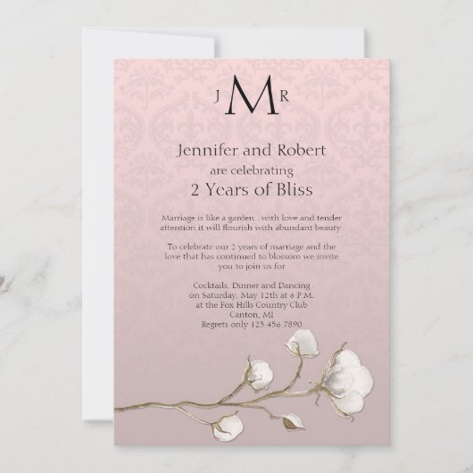 Katoen damast 2e huwelijksverjaardag kaart (Voorkant)