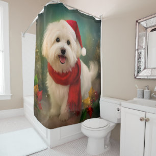 Katoen De Tulear Hond in Sneeuw Kerstmis Douchegordijn