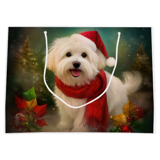 Katoen De Tulear Hond in Sneeuw Kerstmis Groot Cadeauzakje (Voorkant)