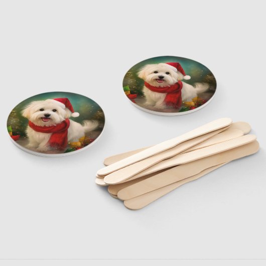 Katoen De Tulear Hond in Sneeuw Kerstmis Handwaaier (Niet-gemonteerd)