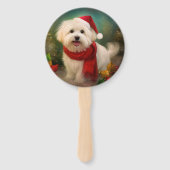 Katoen De Tulear Hond in Sneeuw Kerstmis Handwaaier (Voorkant)