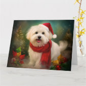 Katoen De Tulear Hond in Sneeuw Kerstmis Kaart (Gele Bloem)