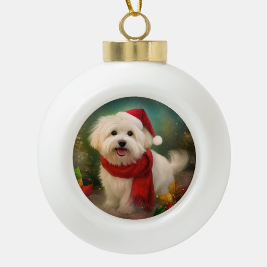Katoen De Tulear Hond in Sneeuw Kerstmis Keramische Bal Ornament (Voorkant)
