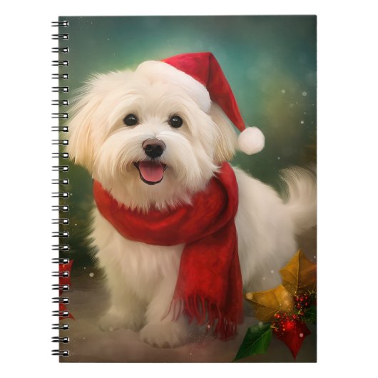 Katoen De Tulear Hond in Sneeuw Kerstmis Notitieboek (Voorkant)