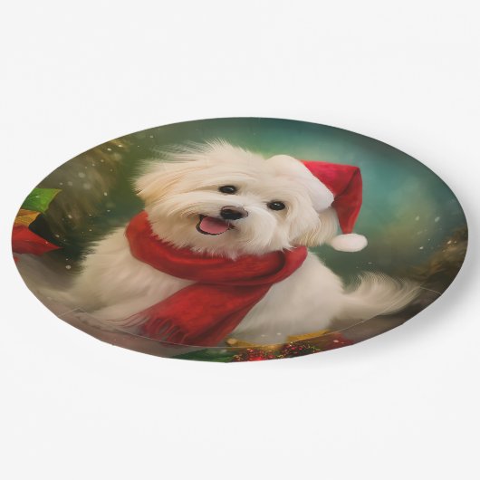 Katoen De Tulear Hond in Sneeuw Kerstmis Papieren Bordje (Gekanteld)