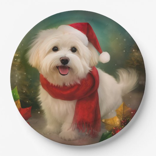 Katoen De Tulear Hond in Sneeuw Kerstmis Papieren Bordje (Voorkant)