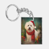 Katoen De Tulear Hond in Sneeuw Kerstmis Sleutelhanger (Voorkant Links)