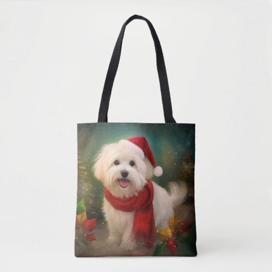 Katoen De Tulear Hond in Sneeuw Kerstmis Tote Bag (Voorkant)