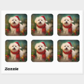 Katoen De Tulear Hond in Sneeuw Kerstmis Vierkante Sticker (Vel)