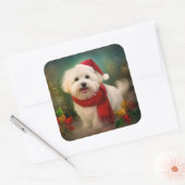 Katoen De Tulear Hond in Sneeuw Kerstmis Vierkante Sticker (Envelop)
