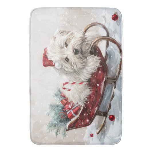 Katoen De Tulear Hond Kerstfeest Badmat (Voorkant Verticaal)