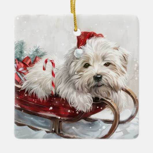 Katoen De Tulear Hond Kerstfeest Keramisch Ornament (Voorkant)