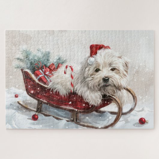 Katoen De Tulear Hond Kerstfeest Legpuzzel (Horizontaal)