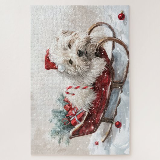 Katoen De Tulear Hond Kerstfeest Legpuzzel (Verticaal)