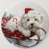 Katoen De Tulear Hond Kerstfeest Ronde Button 6,0 Cm (Voorkant)